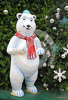 White teddy bear with decorations