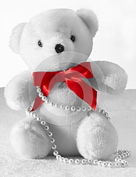 White Teddy Bear with Pearls