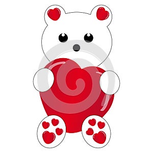 White teddybear with heart on white background