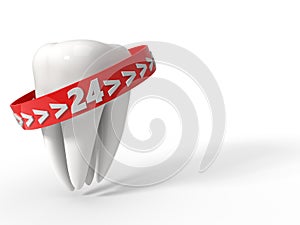 White teeth with red stripe around it. on white background. 3d illustration
