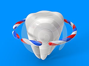 White teeth with tooth paste around it. on blue background. 3d illustration