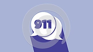 White Telephone with emergency call 911 icon isolated on purple background. Police, ambulance, fire department, call