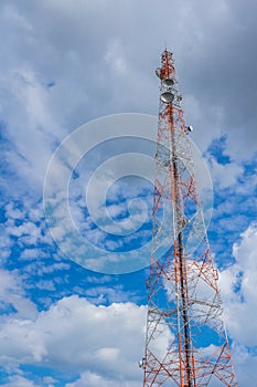 White Telephone pole with clear blue sky