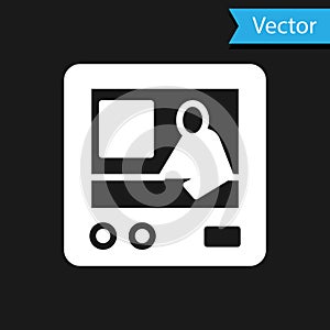 White Television report icon isolated on black background. TV news. Vector