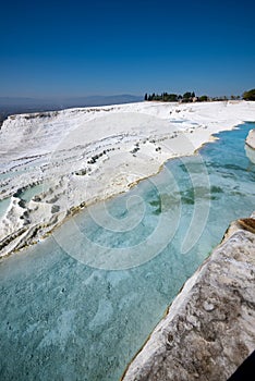 White terraces with turquoise thermal water pools - Pamukkale