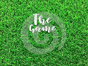 White text `The Game` on green football filed.