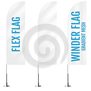 White textile flex or winder banner flags. Banner flag mockups s