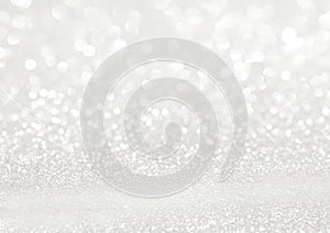 White texture background with glitter sparkles. Festive glitter background.