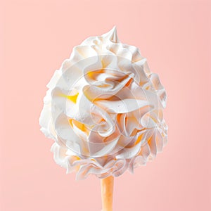 White texture of Vanilla ice cream with whipped cream on a stick on a pink background. Detailed pure creamy