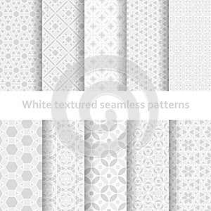White textured seamless patterns set