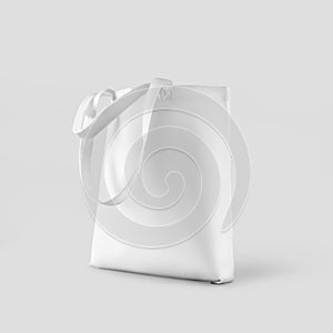 White textured totebag mockup with handles down, 3d rendering, isolated on background