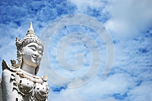 White Thailand Angel Staue on blue sky background