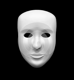 White theatrical mask isolated on black