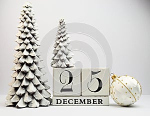 White theme Save the Date calendar for Christmas Day, December 25.