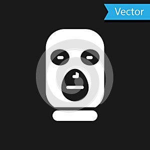 White Thief mask icon isolated on black background. Bandit mask, criminal man. Vector