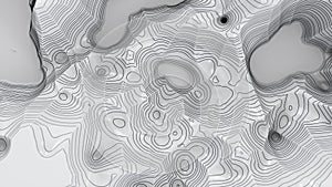 White three-dimensional topographic map. Contour lines on a topographic map. Studying the geography of the area: hills