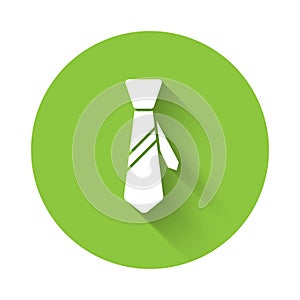 White Tie icon isolated with long shadow. Necktie and neckcloth symbol. Green circle button. Vector Illustration