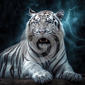 white tiger with blue stripes generative AI