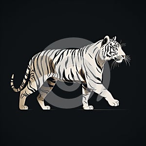 Minimalist White Tiger Walking Illustration On Black Background photo