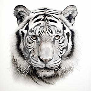 Realistic Tiger Portrait Tattoo Drawing On White Background