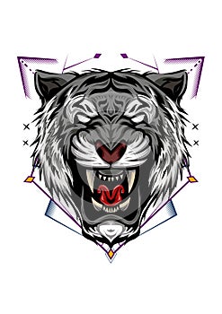 The white Tiger head illustration on the white background
