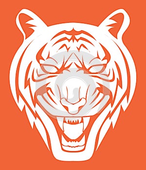 White Tiger Head In Orange Rectangular Illustration Design