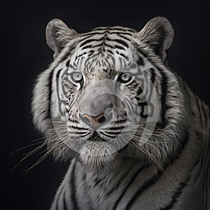 White tiger (P. t. corbetti) isolated on black background. Hunter concept. Generative AI photo