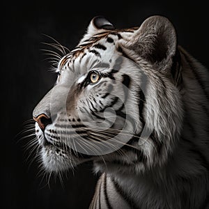 White tiger (P. t. corbetti) isolated on black background. Hunter concept. Generative AI photo
