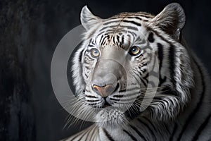 White Tiger portrait on dark background. AI Generative