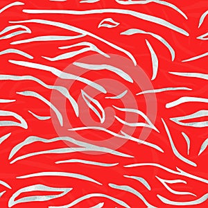 White tiger stripes on red seamless pattern