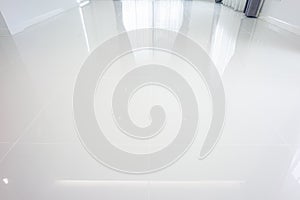 White tile floor in perspective view.