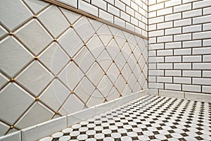 White tile wall chequered background bathroom texture