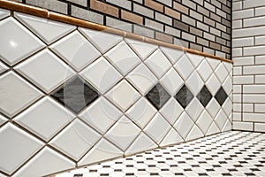 White tile wall chequered bathroom texture photo