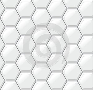White tiles floor, hexagons, realistic seamless pattern