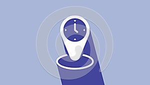 White Time zone clocks icon isolated on purple background. 4K Video motion graphic animation