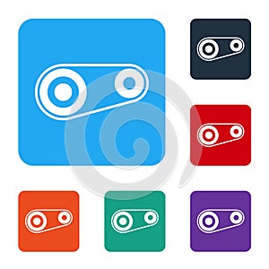 White Timing belt kit icon isolated on white background. Set icons in color square buttons. Vector Illustration