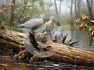 White tipped Dove on Log  Made With Generative AI illustration