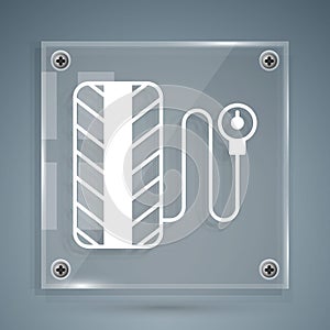 White Tire pressure gauge icon isolated on grey background. Checking tire pressure. Gauge, manometer. Car safe concept