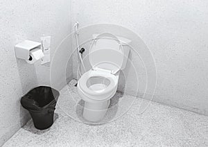 White toilet bowl in bathroom corner