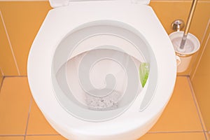 White toilet bowl. toilet cleaning product.