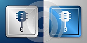 White Toilet brush icon isolated on blue and grey background. Cleaning service concept. Silver and blue square button