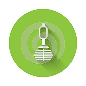 White Toilet brush icon isolated with long shadow. Green circle button. Vector