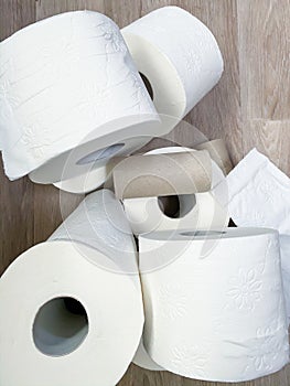 White toilet paper tissue rolls