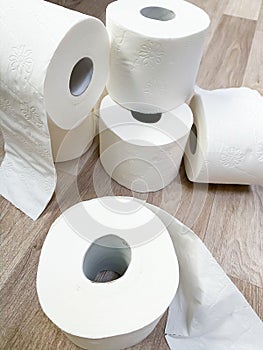 White toilet paper tissue rolls