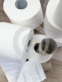 White toilet paper tissue rolls