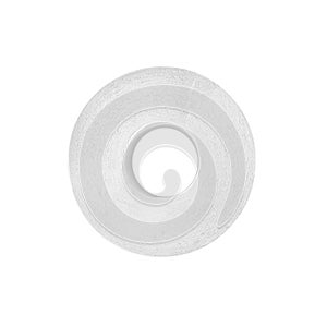 White toilet paper on white background isolated close up, one circle soft bog roll top view, paper tissues, design element