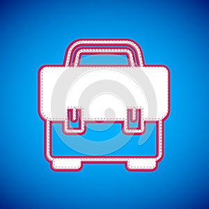 White Toolbox icon isolated on blue background. Tool box sign. Vector