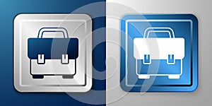 White Toolbox icon isolated on blue and grey background. Tool box sign. Silver and blue square button. Vector