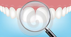 White Tooth With Blue Background And Magnifier