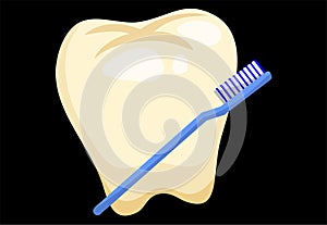 White tooth with a brush on a black background